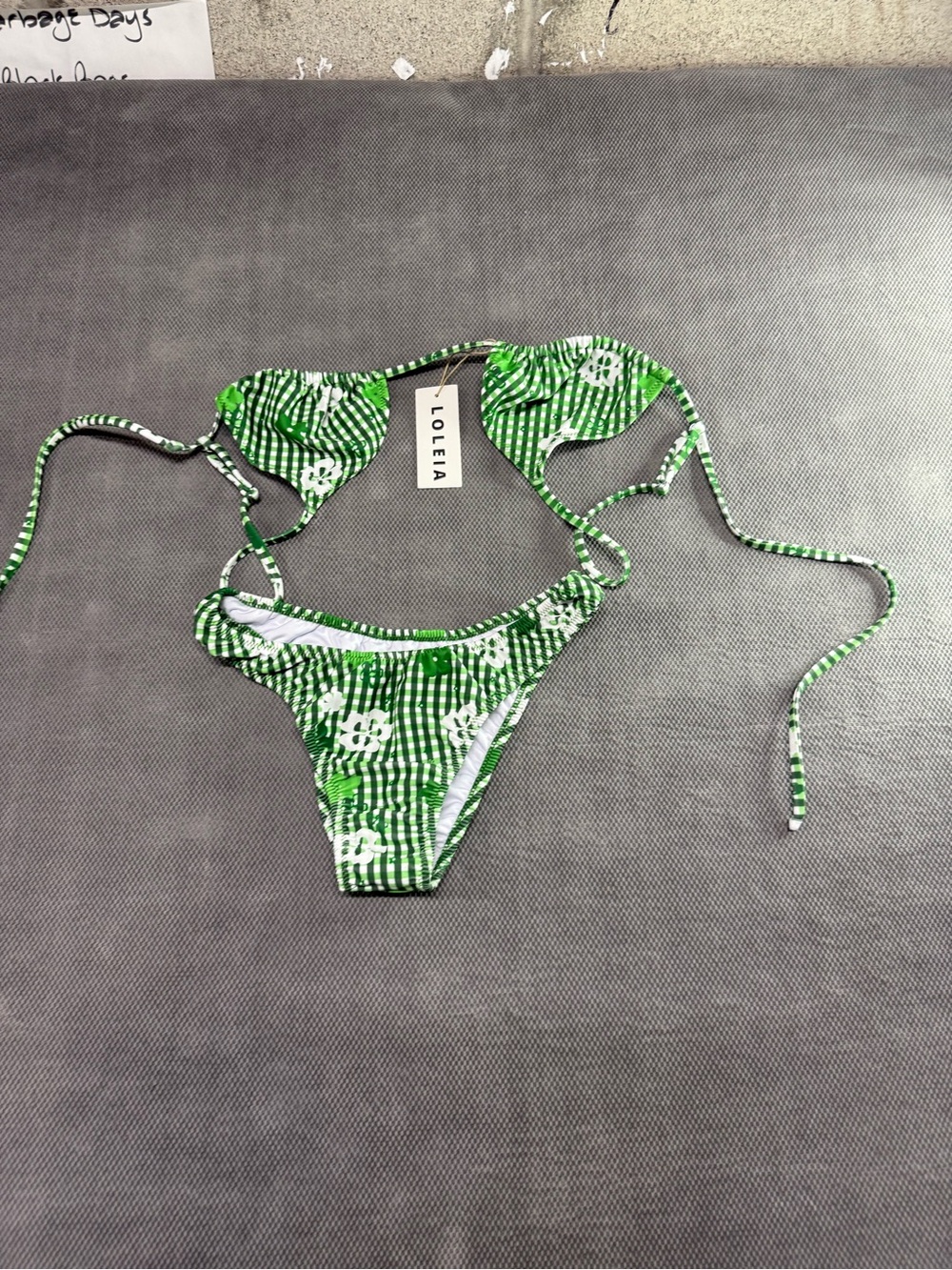 Loleia Green Floral Stripe String Bikini is large top is medium